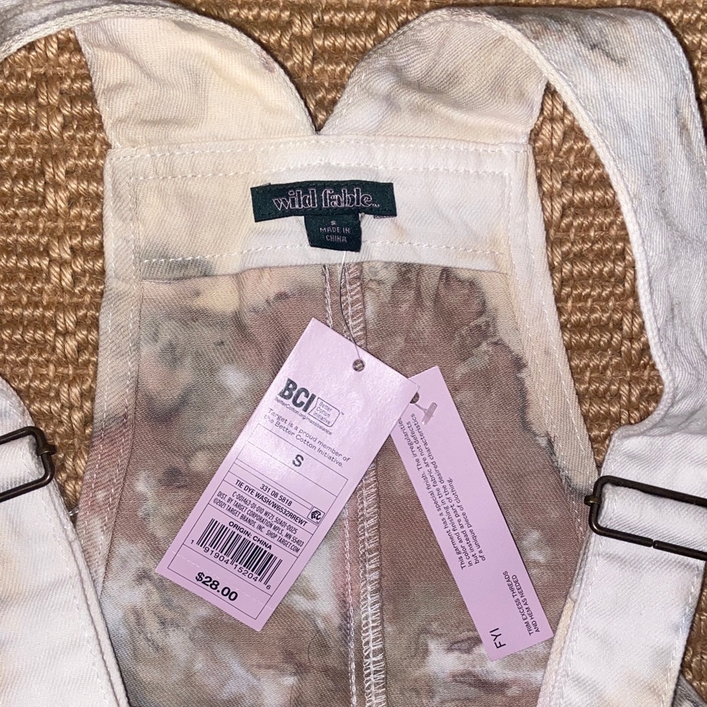 NWT Wild Fable Cream and Pink Tie-Dye Overalls Dress - Picture 2 of 6